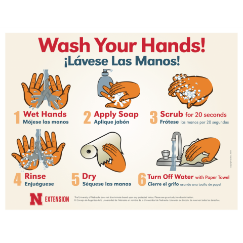 英语和西班牙语的洗手海报